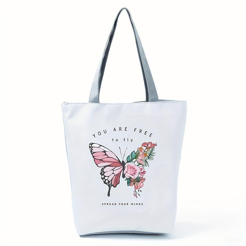 Butterfly Pattern Tote Bag Reusable Shopping Bag Casual Nylon Handbag