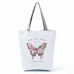 Butterfly Pattern Tote Bag Reusable Shopping Bag Casual Nylon Handbag