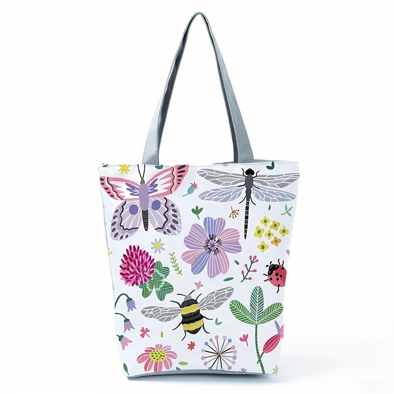 Butterfly Pattern Tote Bag Reusable Shopping Bag Casual Nylon Handbag