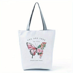 Butterfly Pattern Tote Bag Reusable Shopping Bag Casual Nylon Handbag