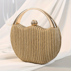 Pleated Clutch Bag Circular Handle Wedding Prom Handbag Glitter Solid Purse
