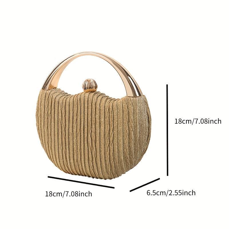 Pleated Clutch Bag Circular Handle Wedding Prom Handbag Glitter Solid Purse