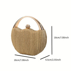 Pleated Clutch Bag Circular Handle Wedding Prom Handbag Glitter Solid Purse