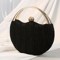 Pleated Clutch Bag Circular Handle Wedding Prom Handbag Glitter Solid Purse