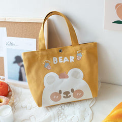 Bear Pattern Canvas Handbag for School & Picnic