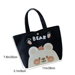Bear Pattern Canvas Handbag for School & Picnic