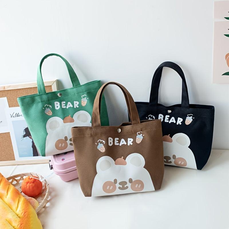 Bear Pattern Canvas Handbag for School & Picnic