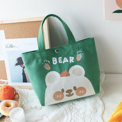 Bear Pattern Canvas Handbag for School & Picnic