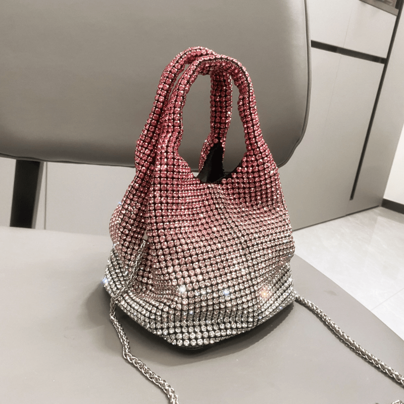 Ombre Rhinestone Evening Bucket Bag Clutch Purse for Wedding Party