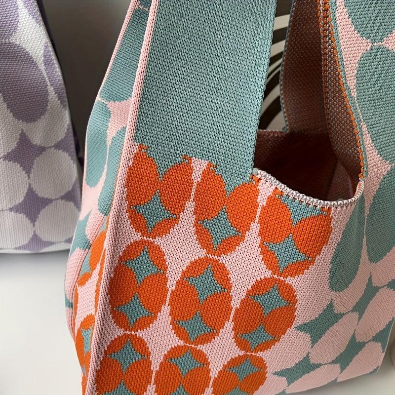 Love Heart Pattern Crochet Bag Knitted Tote Handbags Women's Niche Wrist Bag