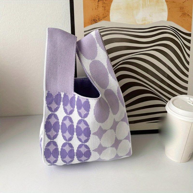 Love Heart Pattern Crochet Bag Knitted Tote Handbags Women's Niche Wrist Bag