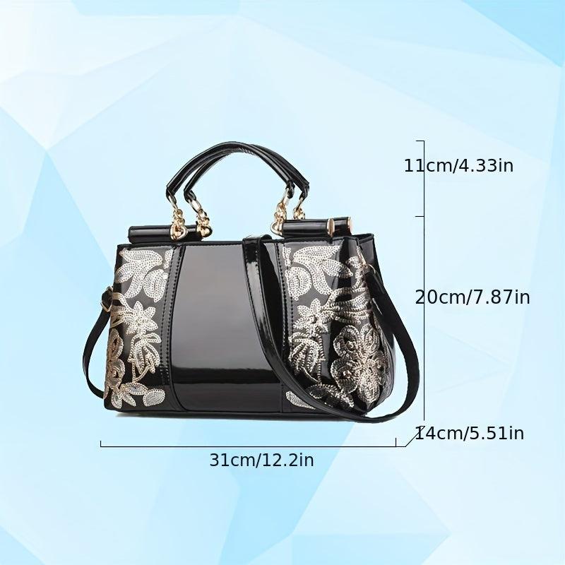 Sequin Decor Handbag PU Leather Crossbody Bag Women's Top Handle Purse
