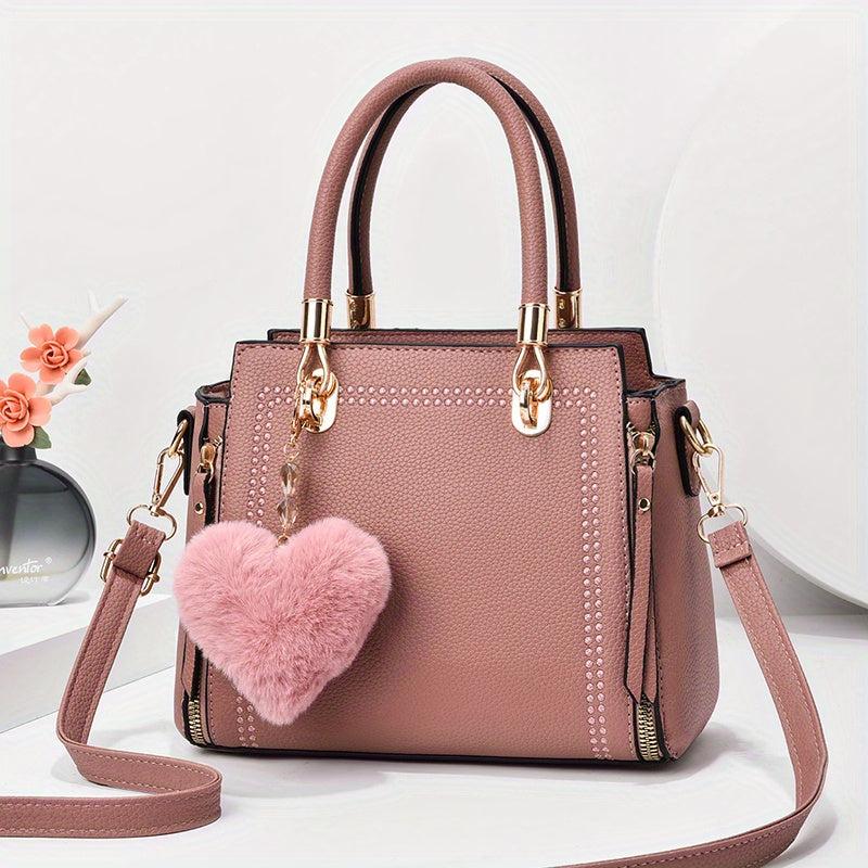 Minimalist Tote Satchel Bag with Pom Pom