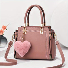 Minimalist Tote Satchel Bag with Pom Pom