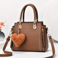 Minimalist Tote Satchel Bag with Pom Pom
