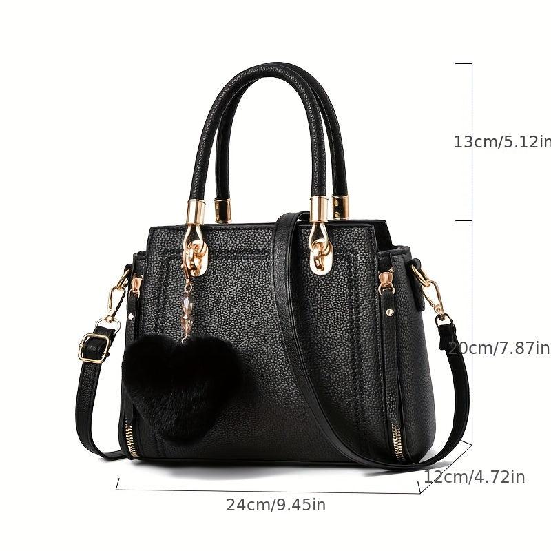 Minimalist Tote Satchel Bag with Pom Pom