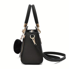 Minimalist Tote Satchel Bag with Pom Pom
