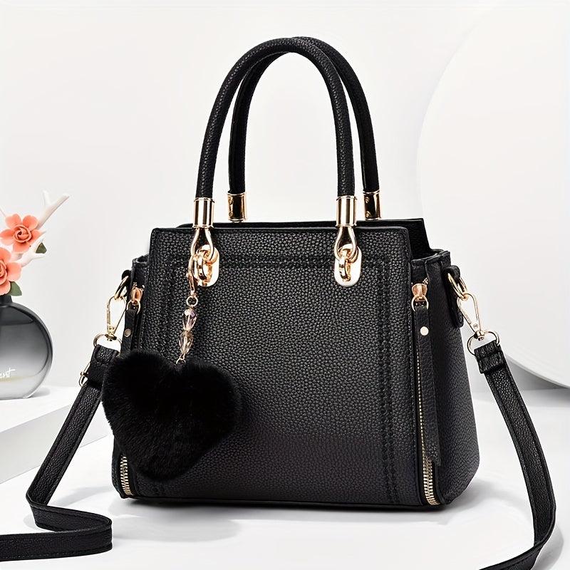 Minimalist Tote Satchel Bag with Pom Pom
