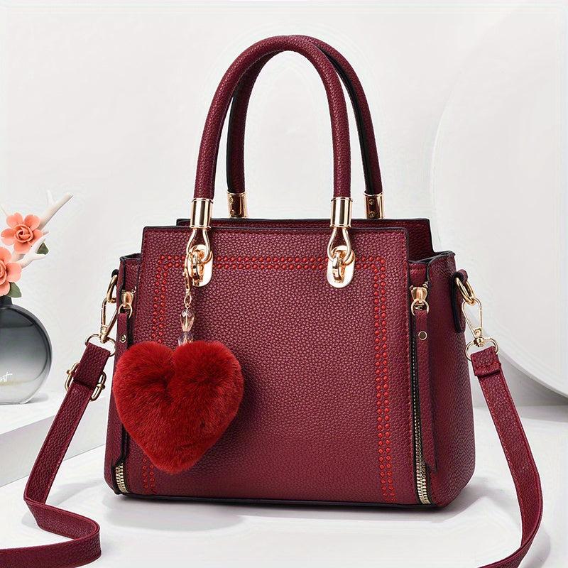 Minimalist Tote Satchel Bag with Pom Pom
