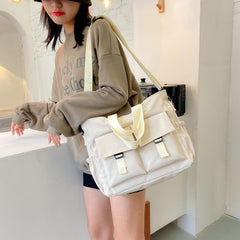 Casual Lightweight Solid Shoulder Bag Crossbody Bag with Side Pockets