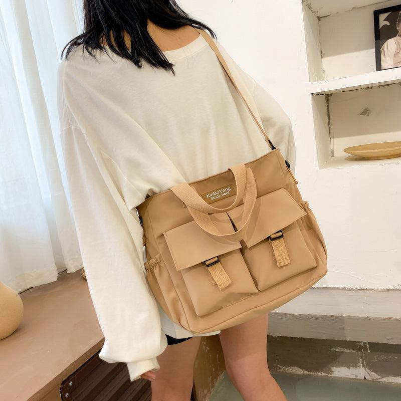 Casual Lightweight Solid Shoulder Bag Crossbody Bag with Side Pockets