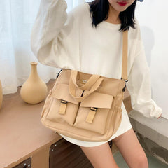 Casual Lightweight Solid Shoulder Bag Crossbody Bag with Side Pockets