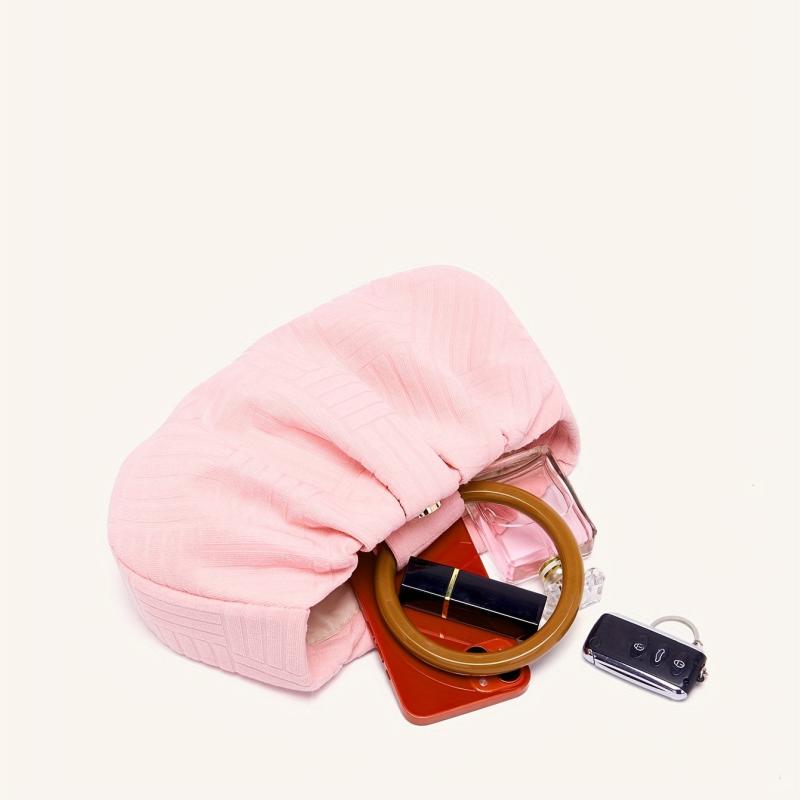 Jacquard Fabric Pleated Handbag with Stylish Ring Strap