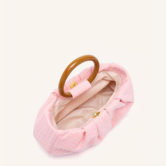 Jacquard Fabric Pleated Handbag with Stylish Ring Strap