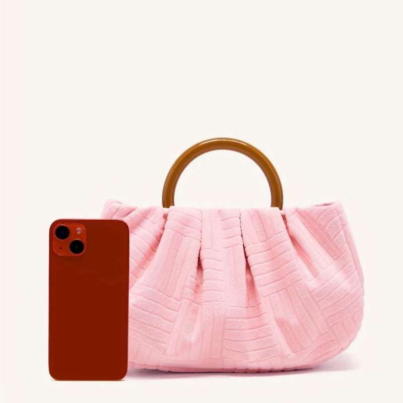 Jacquard Fabric Pleated Handbag with Stylish Ring Strap