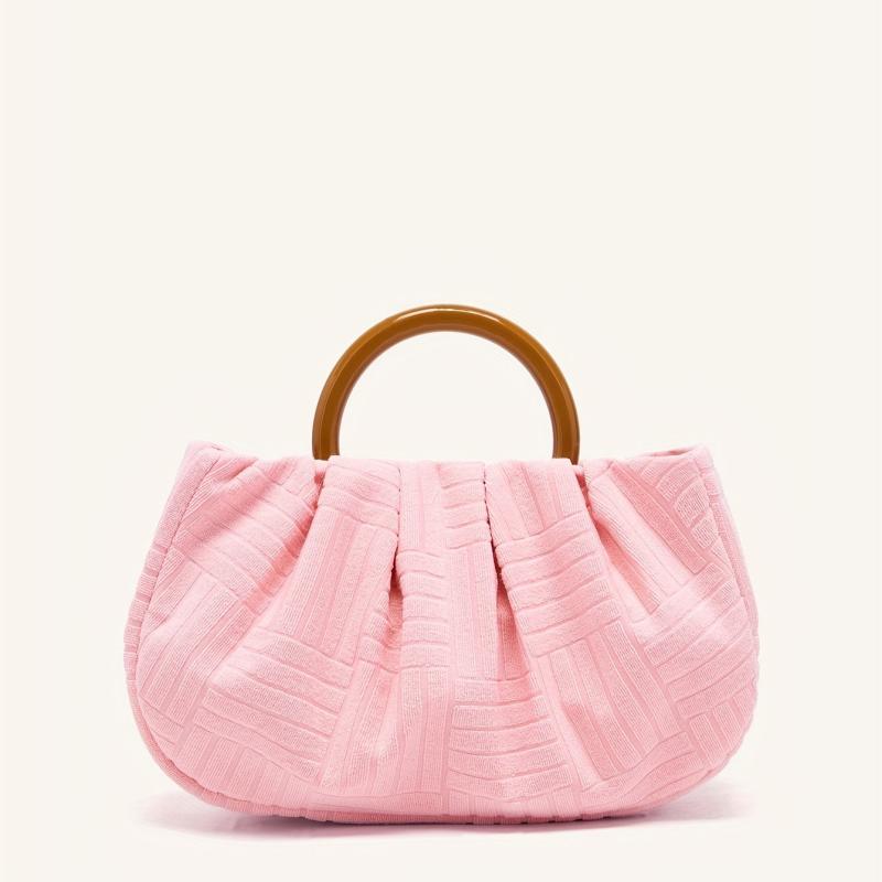 Jacquard Fabric Pleated Handbag with Stylish Ring Strap