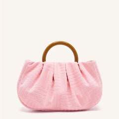 Jacquard Fabric Pleated Handbag with Stylish Ring Strap
