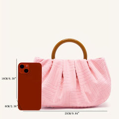 Jacquard Fabric Pleated Handbag with Stylish Ring Strap