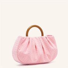 Jacquard Fabric Pleated Handbag with Stylish Ring Strap