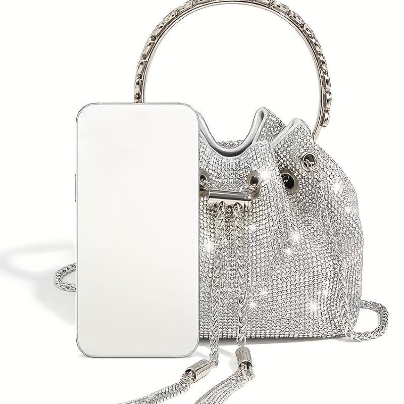 Rhinestone Decor Bucket Bag Chain Crossbody Bag Top Ring Handbag