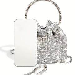 Rhinestone Decor Bucket Bag Chain Crossbody Bag Top Ring Handbag