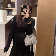 Rhinestone Decor Bucket Bag Chain Crossbody Bag Top Ring Handbag