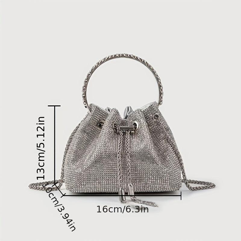 Rhinestone Decor Bucket Bag Chain Crossbody Bag Top Ring Handbag