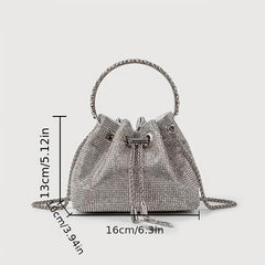 Rhinestone Decor Bucket Bag Chain Crossbody Bag Top Ring Handbag