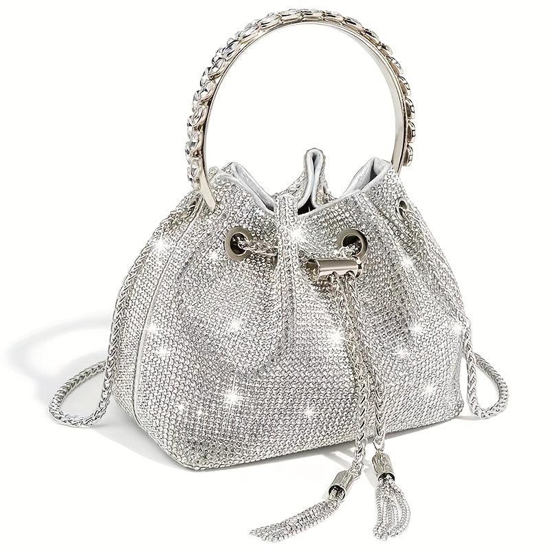 Rhinestone Decor Bucket Bag Chain Crossbody Bag Top Ring Handbag