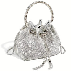Rhinestone Decor Bucket Bag Chain Crossbody Bag Top Ring Handbag