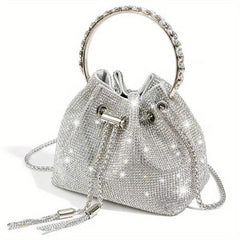 Rhinestone Decor Bucket Bag Chain Crossbody Bag Top Ring Handbag