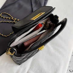 Quilted Satchel Bag Argyle Pattern Turn Lock Chain Handbag