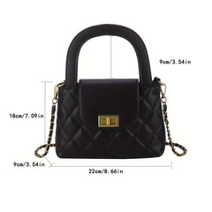 Quilted Satchel Bag Argyle Pattern Turn Lock Chain Handbag