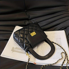 Quilted Satchel Bag Argyle Pattern Turn Lock Chain Handbag
