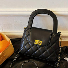 Quilted Satchel Bag Argyle Pattern Turn Lock Chain Handbag