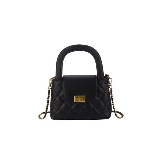 Quilted Satchel Bag Argyle Pattern Turn Lock Chain Handbag