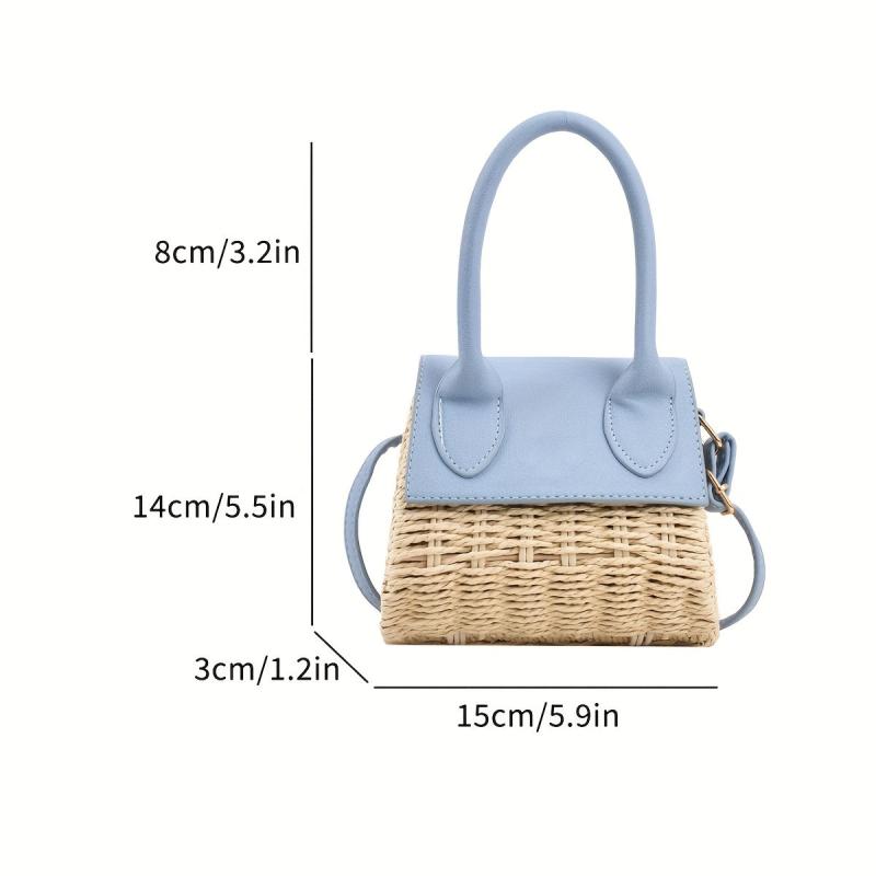 Mini Straw Woven Top Handle Crossbody Bag Summer Beach Bag