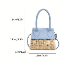 Mini Straw Woven Top Handle Crossbody Bag Summer Beach Bag