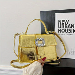 Rhinestone Flap Bag PU Leather Crossbody Bag Lightweight Shoulder Handbag
