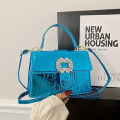 Rhinestone Flap Bag PU Leather Crossbody Bag Lightweight Shoulder Handbag